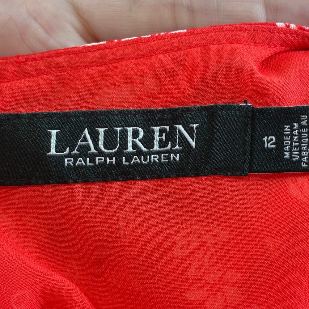 Lauren Ralph Lauren Womens 12 Midi Dress Red Floral Button Front Cottagecore - Picture 12 of 16